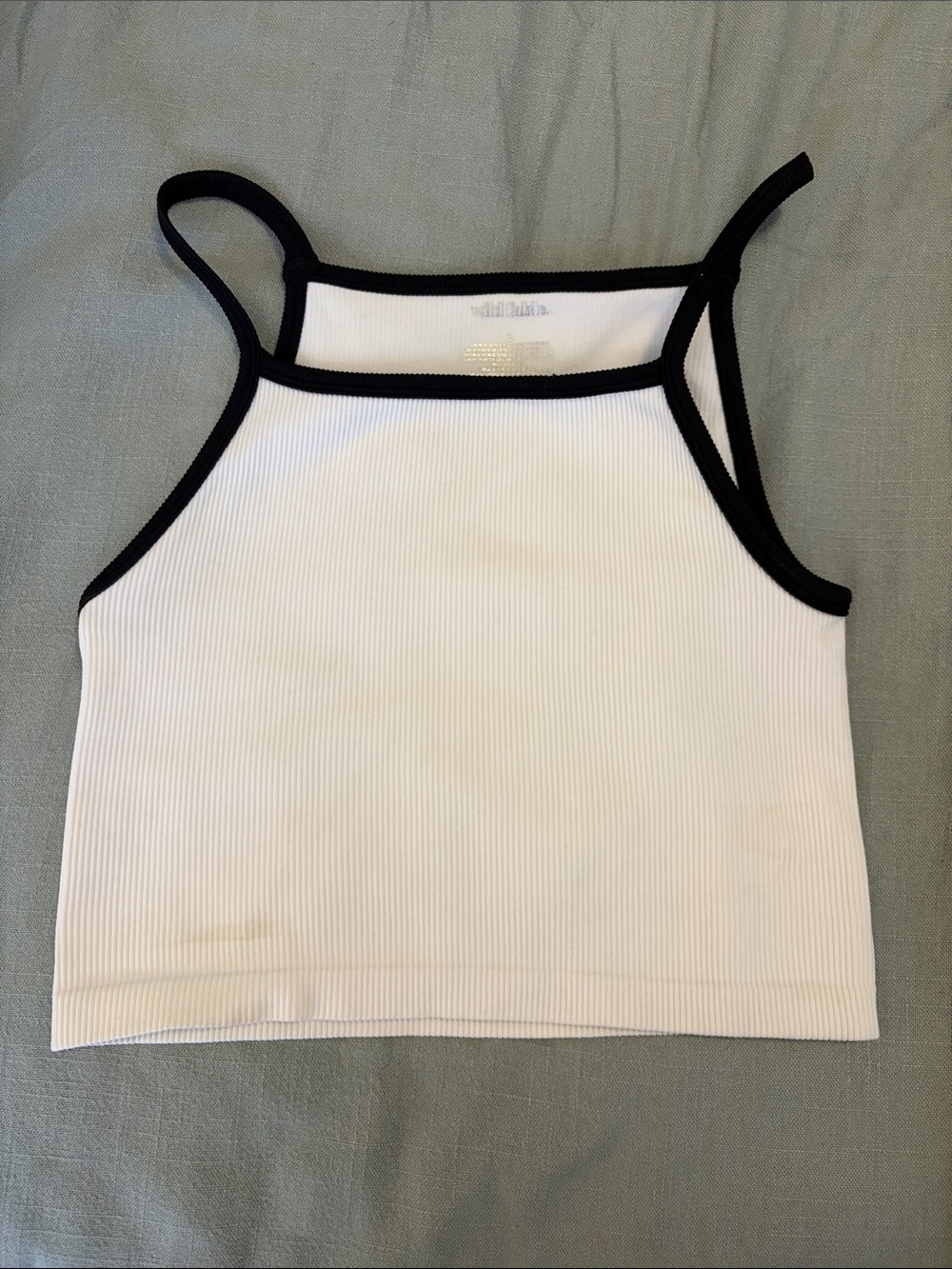 White Ribbed Cropped Tank with Black Trim